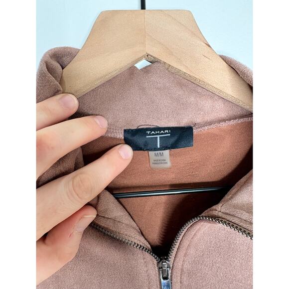 Tahari Faux Suede Half Zip Sweatshirt Size Medium Mauve Pullover - Picture 8 of 8